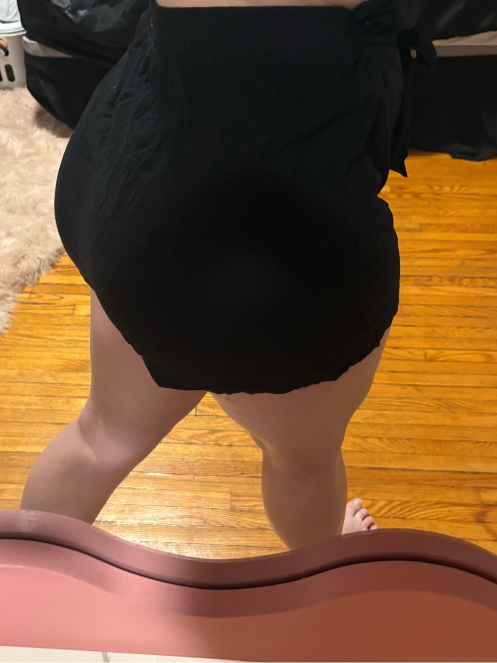 Black Elastic Waistband Shorts with Tie